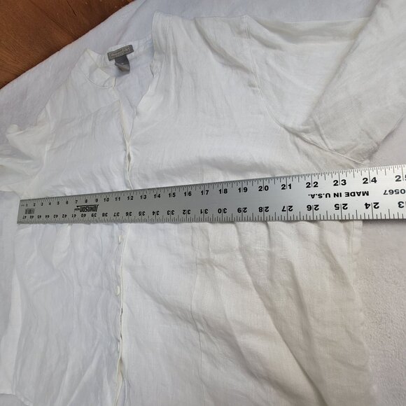 Deane and White Womens 1X Linen Button-Up Blouse Top 3/4 Sleeve W/ Lace Cuffs - Picture 6 of 7